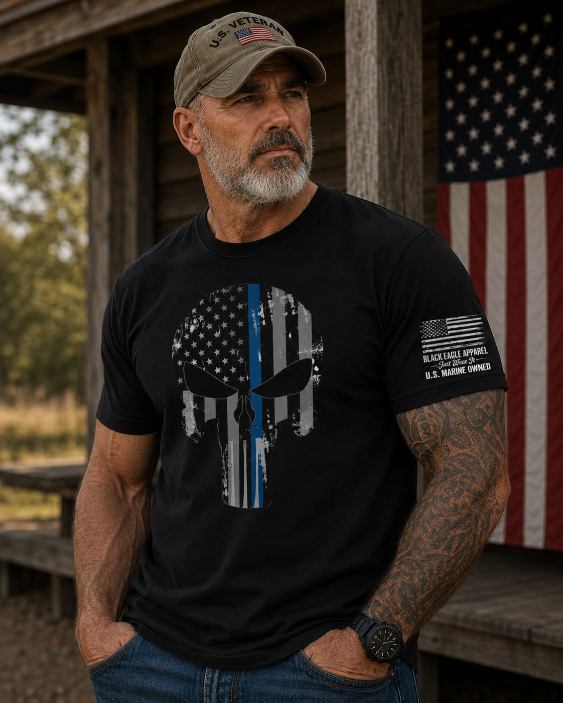 Thin Blue Line Punisher Skull